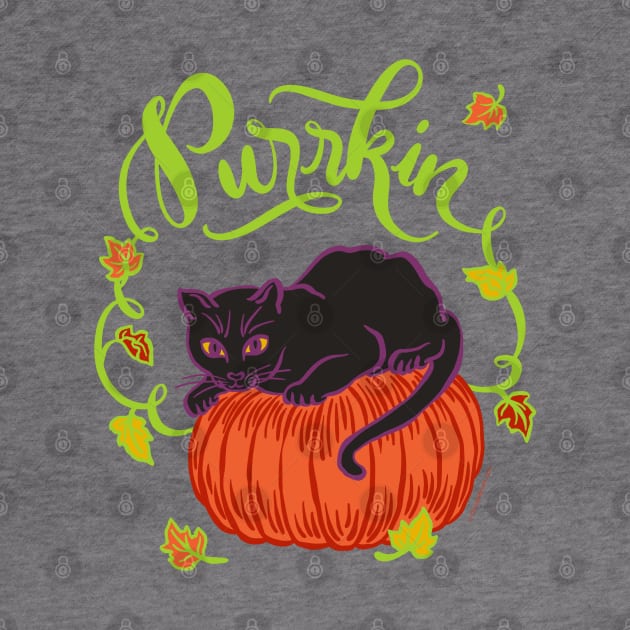 Funny Halloween Black Cat on Pumpkin Purrkin Fall Autumn by DoubleBrush